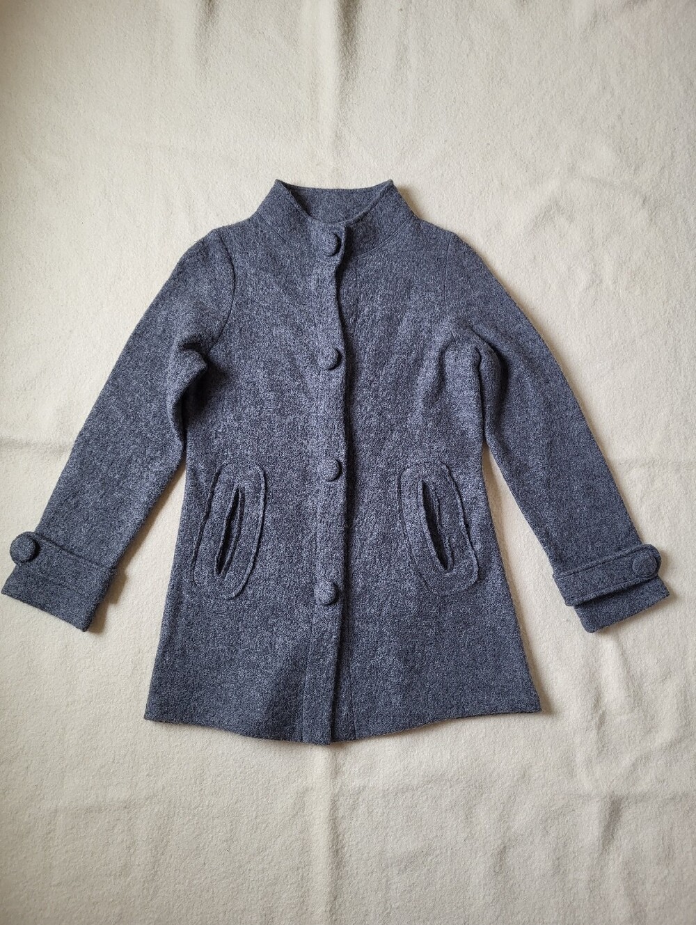 100% Wool Long Cardigan Sweater Women's Size M Gray Button Front Pockets